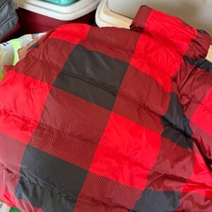 Red and Black Buffalo Check puffer jacket Woolrich brand medium new with tags